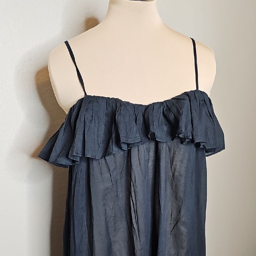 NWOT J.crew Medium Black Spaghetti Strap Ruffled Tiered Midi Dress - Picture 3 of 9